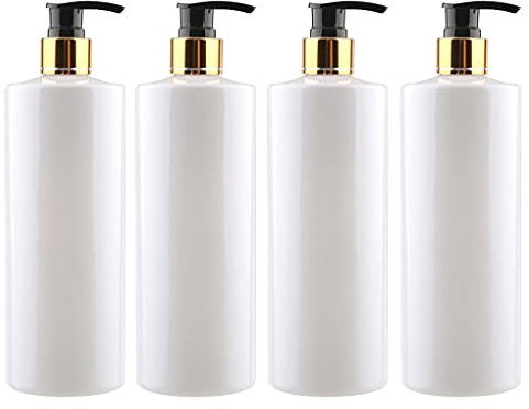 ZEOABSY 4 Stück 500ml Leere Lotionspender Gelspender Weiß Kunststoff Flasche mit Gold/Schwarz Lotion-Spender Nachfüllbare zum befüllen für Badezimmer Shampoo Öl