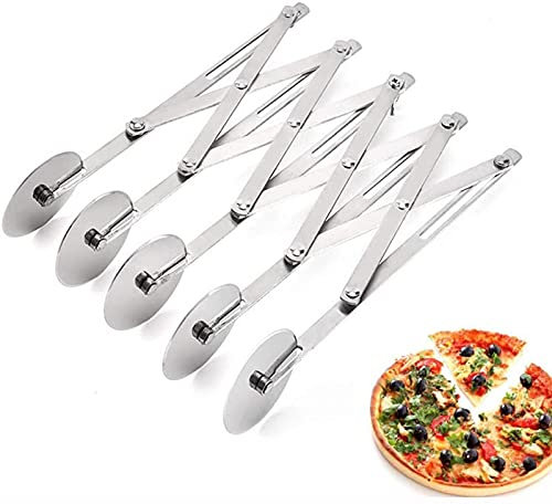 5 Wheel Pastry Cutter, Stainless Steel Expandable Pizza Slicer, Multi-Round Pastry Knife Baking Cutter Roller Cookie Dough Cutter Divider