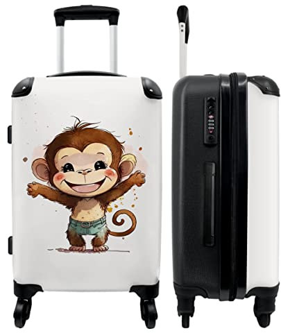 NoBoringSuitcases.com® Koffer Kinder Rollkoffer Reisekoffe Hartschalenkoffer Groß Geschenke - AFFE - Braun - Aquarell - 67x43x25cm