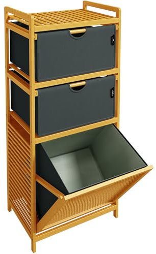 AdelDream Wäschekorb Bambus Wäschekörbe 3 Fächer Wäschesammler für Schmutzwäsche Lagerung für Gegenstände Wäschebox laundry baskets Wäschesortierer grau