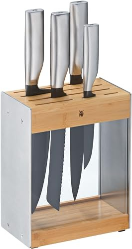WMF Ultimate Black Messerset mit Messerblock 5-teilig, Made in Germany, Küchenmesser Dauerhaft Scharf, Diamond Cut, Sicherer Fingerschutz, Ergonomischer Griff