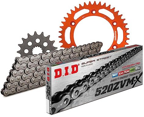 DID - Juego de cadenas de aluminio 520ZVM-X / 110 remaches de bloqueo naranja para KTM LC4-E Super Moto LC4 SM 640 ccm Bj. 1999-2006