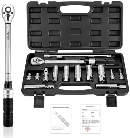 AEROFORCE 14PCS 3/8-Inch Drive Swivel Magnetic Spark Plug Socket Set with 3/8'' Torque Wrench (5-45 Lb.ft/6.8-61.2 Nm), Universal Joint & Extension Bar - Durable CR-V Steel for Easy Spark Plug Removal