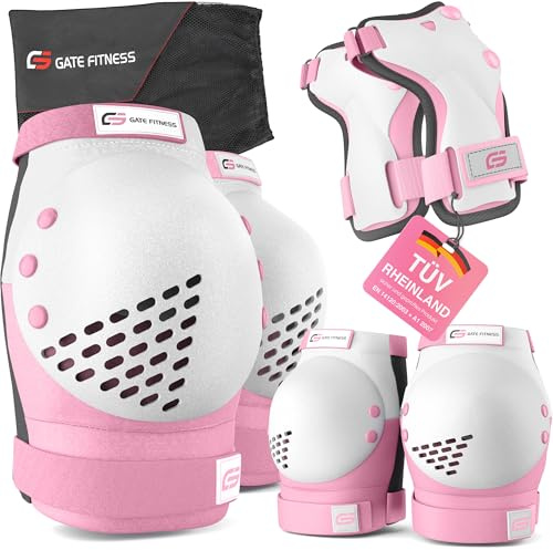 GATE FITNESS® Skyddset för barn och vuxna – skyddsutrustning set [6 delar] knäskydd med handledsskydd och armbågsskydd för inline-sport – skyddsutrustning set för barn