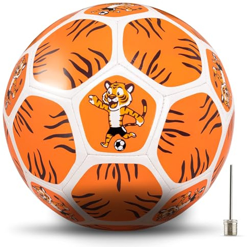 FussiStar Fotboll för barn I Fotboll storlek 3 I Lätt bambiniboll med tigermotiv I robust I mjuk boll från 3 o. 4 år I barns födelsedag gästgåva I utomhusleksak I med kulnål