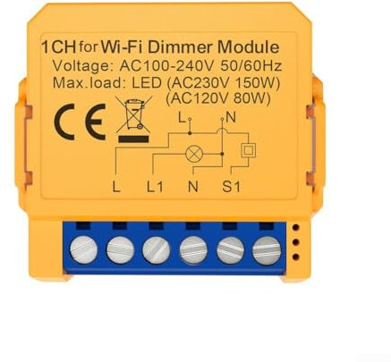 Zilimontt Interruttore dimmerabile, modulo interruttore dimmer intelligente WiFi a LED, 1/2 vie WiFi Smart Dimmer, modulo relè interruttore wireless compatibile con Tuya (1 banda)
