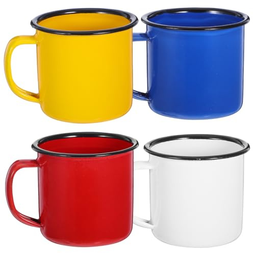 MAGICLULU Retro Enamel Drinking Cup 10Oz Vintage Tin Mug for Camping Home Office Picnic Set of 4