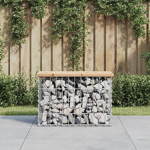 SKTQYQO Panchina da Giardino in Legno Massello di Pino con Base Gabbione in Acciaio Zincato, Design Compatto 63x31.5x42 cm per Esterni, Resistente e Stabile, Ideale per Patii