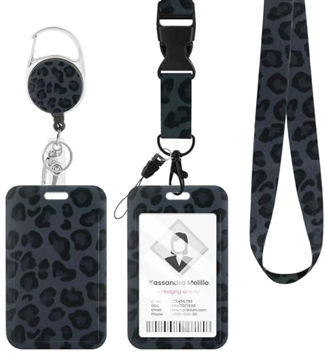 Fycyko kortfodral med band ID-kortfodral med band grå ID-kortshållare ID busskort fodral elever för kvinnor och flickor lärare sjuksköterska leopardmönster