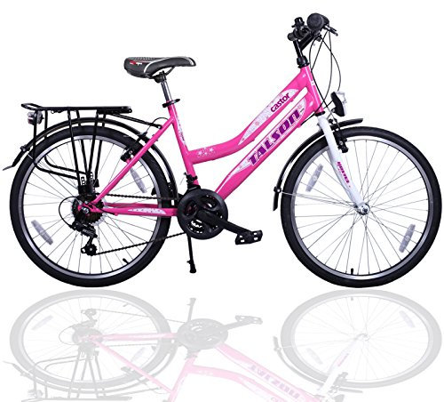 Talson 26 Zoll Mädchenfahrrad 21-Gang Schaltung mit Beleuchtung nach STVO Rosa Doppelrahmen