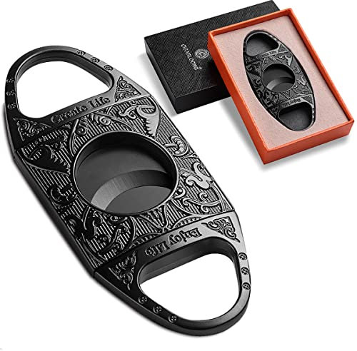 CIGARLOONG Zigarrenschneider aus rostfreiem Stahl mit scharfer Klinge, Zigarrenschneider Guillotine aus Metall, tragbares Zigarrenzubehör mit Geschenkbox, Geschenk für Männer (schwarz)