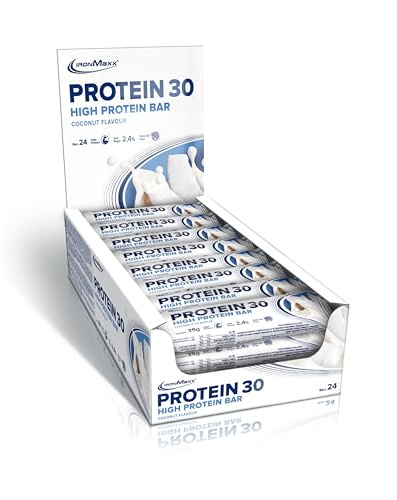 IronMaxx Proteína 30 Barrita Proteica Coco 24 x 35 g | Sin Aceite De Palma Y Sin Gluten | Snack Bajo En Azúcar Con Vitaminas | Ideal Para Deportistas Y Estilo De Vida Activo
