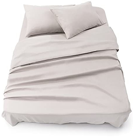 Blumtal Juego de Sábanas - Set de 4 Piezas, Sábana Bajera Ajustable Cama 150, Encimera 240x275 + 2 Fundas de Almohada 50x80cm, Gris Claro de Luna