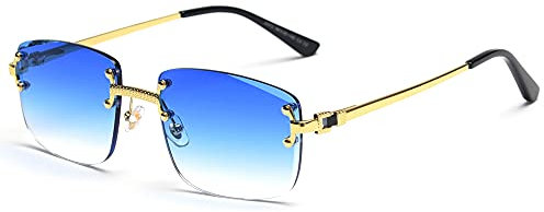 kachawoo Lunettes de soleil sans monture, dégradé carré, lunettes sans cadre, lunettes rétro vintage, Bleu/doré, 56 mm