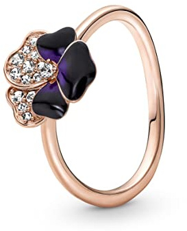 PANDORA Moments Dunkelvioletter Stiefmütterchen Ring aus 14 Karat Rosévergoldeter Metalllegierung mit Cubic Zirkonia, Gr. 52, 180764C01-52
