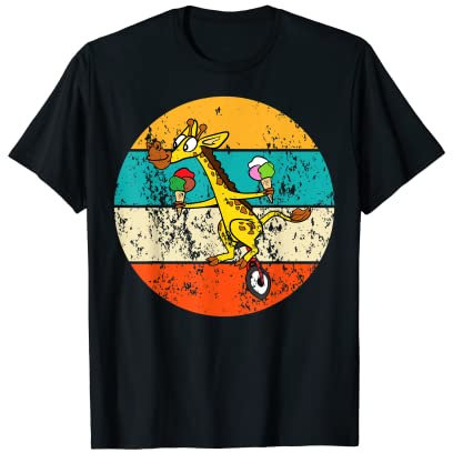 Giraffe Eis Fahrradmotiv Einrad Fahrrad Lustig Vintage Retro T-Shirt