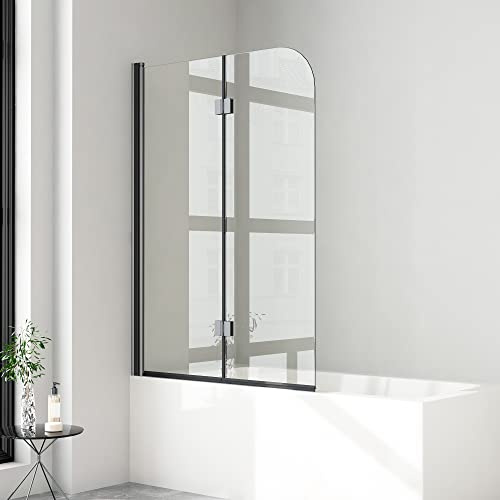 Duschwand für Badewanne 100x140 cm 2 teilig faltbar 6mm NANO Sicherheitsglas (ESG) Faltwand Badewannenaufsatz Badewannenfaltwand Duschabtrennung für Badewanne, Schwarz