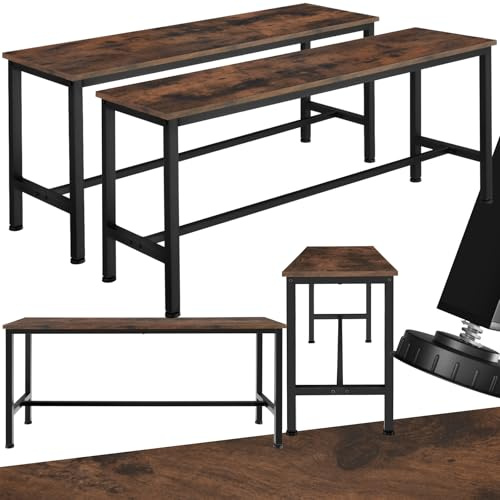 tectake® Set con 2 Panche, Design Lineare, 108x32,5x50 cm, Telaio in Acciaio, Piano in Legno, Panche Da Esterno e Interno, Regolabili, Panca per Tavolo Birreria - Legno Industriale Scuro, Rustico