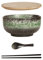 Cteahrow Set di ciotole in ceramica per ramen (4 pezzi) con bacchette a cucchiaio ， scodella per zuppa grande da 1100 ML, insalatiere per zuppa, ciotola per pho e sushi (Set di ciotole verdi)