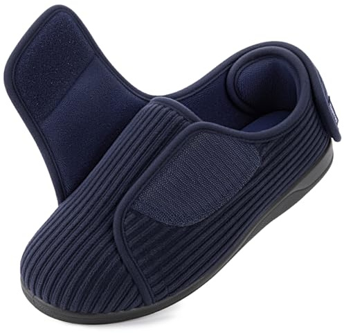 HomeTop Women's Adjustable Comfort Slippers with Memory Foam House Shoes Navy, 10 US