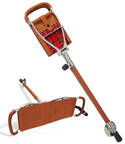 Schießsitzstock mit braunen Leder-Klappstühlen, leichter, langlebiger Gehstock, Jagdausrüstung, verstellbare Gehstöcke, Royal Stewart Tartan-Einsatz, Polo-Angel-Golf-Sitzstock