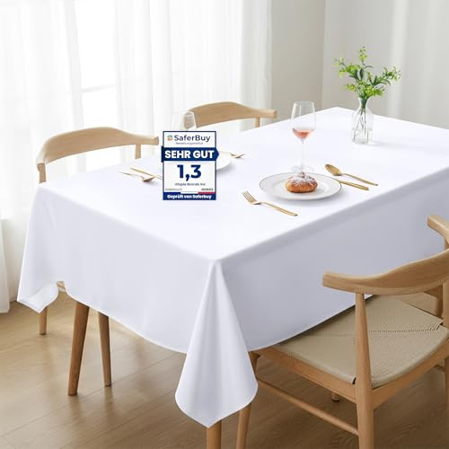 Utopia Kitchen Polyester Tischdecke 132 x 160 cm (2er-Pack, Weiß) Maschinenwaschbare Tischdecke Ideal für Partys, Veranstaltungen, Hochzeiten und Restaurants (52 x 63 Zoll)