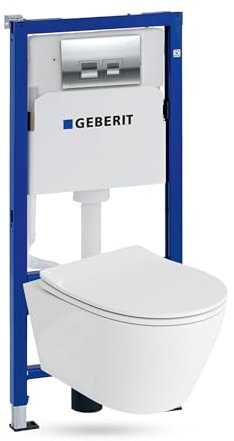 Lavita Duofix Basic Praia Ensemble WC complet encastré avec élément mural et abattant de WC sans bord + panneau de commande Delta 25 - Bouton chromé