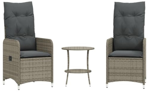 vidaXL Outdoor-Lehnstühle 2 STK. mit Tisch Grau Poly Rattan