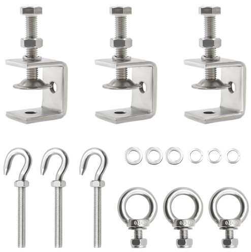 alwaiiz Morsetti a C in acciaio inox, set da 9 pezzi, morsetto a C con gancio in acciaio inox e viti ad anello, morsetto regolabile C per lavori in legno e saldatura