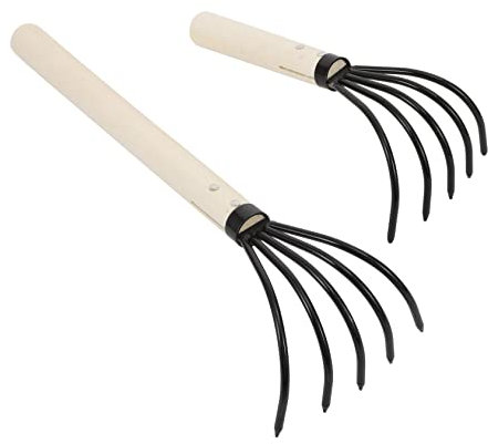 Mipcase Lot de 2 Râteaux à Fruits de Mer en Acier Carbone et Bois, Outil Multifonction Facile à Nettoyer Prise en Main Confortable pour Ramasser Palourdes et Coquillages