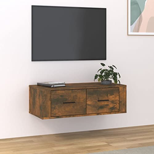 TV-Schrank mit 2 Schubladen, Maximale Belastbarkeit 60 kg, TV Lowboard, TV Board hängend, TV-Hängemöbel, Modernen Hängeschrank, Wohnwand, Wandunterhaltungscenter, 80 x 36 x 25 cm
