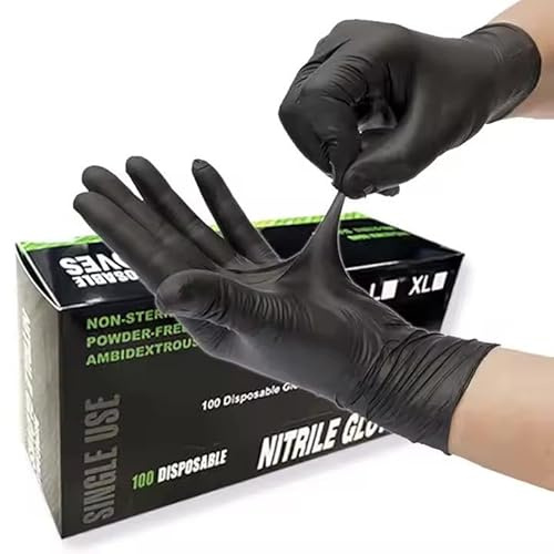 Ruiyang Box of 100 x Black Large Disposable Nitrile Gloves For Examination, Medical, Industrial, Hair, Beauty, Food, Janitorial and others - Powder Free, Latex Free (Black, L)