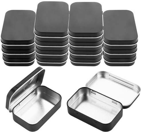 Oungy 25 Stück Blechdose mit Deckel, Metalldosen mit Deckel Klein, 95x60x21 mm, Rechteckige Metallbox Klein, Leere Scharnierdosen, Kleine Metalldose für Münzen SüßIgkeiten Schlüsseletc etc. (Schwarz)