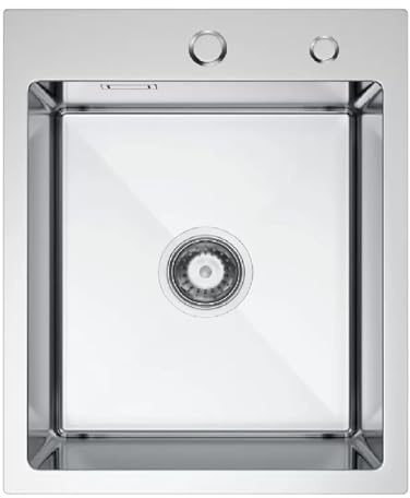 QLS Fregadero de cocina Ruben de acero inoxidable, 40 x 50 cm, con sifón y dispensador de jabón, color dorado (Inox)