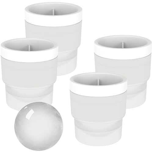 4 Pcs Ice Ball Mould,White Single Round Ice Cube Moulds,White Silicone ice Ball Maker,Stackable Circular 6cm Large Round Ice Cube Moulds,Easy Release,for Freezer,Cocktails,Drink,Tea,Coffee,Whiskey.