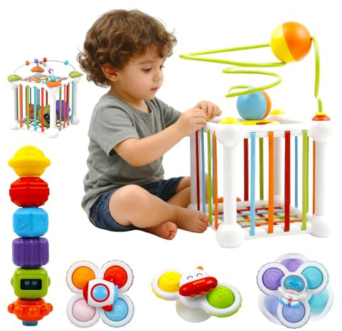 Fyxttalor Jouet Bébé 1 an, Jouet Sensoriel Montessori pour Bébé 12-18 Mois Jouet à Tirer OVNI Jouet éducatif pour Stimuler La Motricité Fine Cadeau pour Garçon et Fille