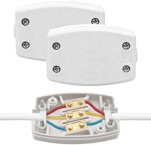 3 Way Terminal Electrical Junction Box – 2Pcs Electrical Junction Box with 3 Terminal Blocks – Waterproof Cable Connector Box for Flat Wire & Indoor Wiring – Compact Electric Wire Connection Box