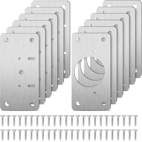 Juego de 12 placas de reparación de bisagras, 90 x 44 mm, con 48 tornillos, bisagras de acero inoxidable, juego de reparación para armarios de cocina, muebles y puertas de armarios, placa de montaje