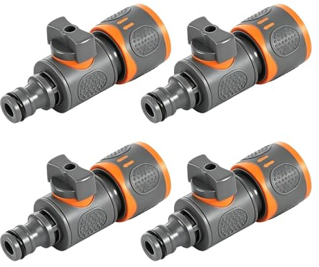 Schlauchkupplung mit Regulierventil 4er-Set, ABS Schlauchverbinder, Gartenschlauch Kupplung mit Absperrventil für 1/2 Zoll / 3/4 Zoll / 1 Zoll usw. Schläuche für Bewässerung, Autowäsche & Garten