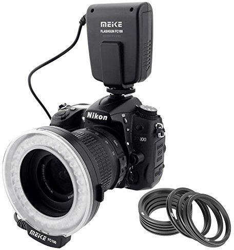 Meike Macro Ring Flash à LED pour appareils photo reflex numériques avec 7 bagues d'adaptation, FC-100
