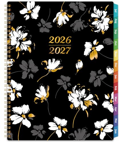 Planner 2026-2027- Weekly Monthly Academic Planner 2026-2027, July 2026 - June 2027, Calendar Planners with Colorful Tabs, Inner Pocket, Floral Cover, 8.5'' x 11''