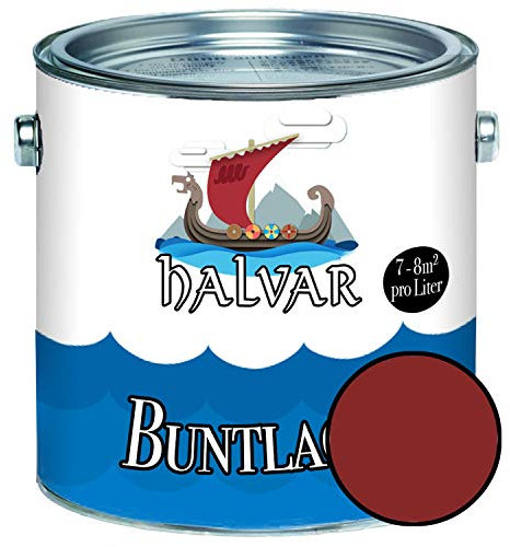 Halvar Buntlack für Holz & Metall GLÄNZEND Rot RAL 3000-3031 Holzfarbe Holzlack Innen & Außen robuster Kunstharzlack Wetterbeständig & perfekter Langzeitschutz (1 L, RAL 3011 Braunrot)