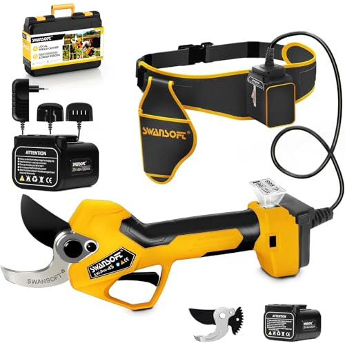 [Mejor Relación Calidad-Precio] SWANSOFT PRU45 Tijeras de Podar Electricas, Profesional 45mm 25V 1150W 4Ahx2 Tesouras de Poda Podadora Electrica Bateria | Tijeras Podar Electricas, Amarillo/Negro