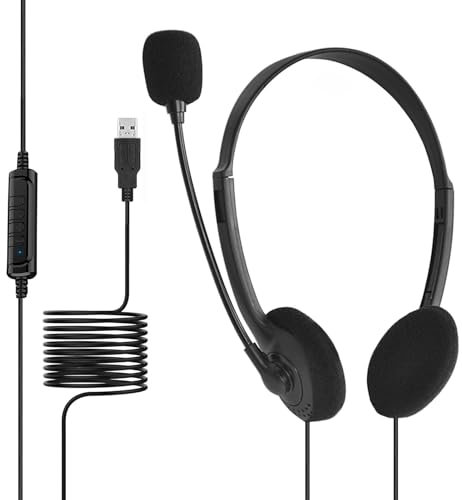 Fulenyi USB-Game-Headset mit Mikrofon, USB-Over-Ear-Computer-Game-Headset, kabelgebundene Kopfhörer, bequemes und verstellbares Computerzubehör für Zuhause, PC, Tablet