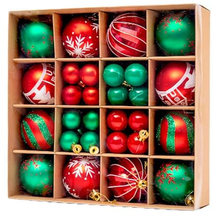 Ayuanb Boules de Noël Vertes et Rouges - 44 Pièces pour Décoration Sapin - 3 cm et 6 cm Boules en Plastique à Suspendre - pour Noël, Mariage, Fête