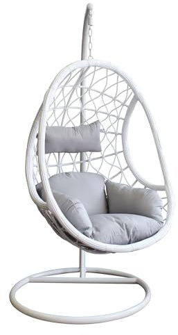 Milani Home - sedia sospesa da giardino in fibra naturale e struttura in acciaio, dondolo relax bianco per terrazzo e veranda