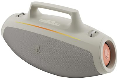 Skullcandy Barrel Wireless Bluetooth Portable Boombox Party Speaker, IPX5 Water-Resistant, 12 Hour Battery, True Wireless Stereo with LED Light Show and Carrying Strap - Bone/Orange
