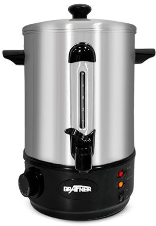 Grafner XL Glühweinkocher aus Edelstahl - 8 Liter - 2000 Watt mit Zapfhahn, Thermostat und Überhitzungsschutz Heißgetränkespender
