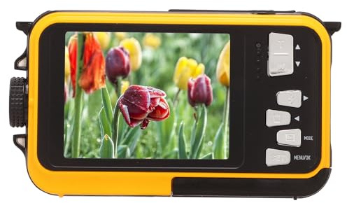 2,7K 48MP Dubbla Skärmar Vattentät Undervattens Digitalkamera, 10ft Vattenbeständigt, Inbyggt Batteri, med 10ft Vattentät, för Undervattensskytte (Gul)