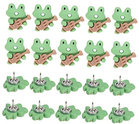 KICHOUSE 20pcs Cartoon Green Frog Guitar Thumb Tacks Decorative Push Pins Household Multi-function Cork Board Poster Accessories for Office and Home